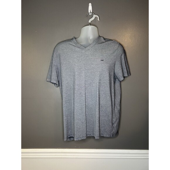 Michael Kors Men's Size Large Short Sleeve V Neck Heathered Blue Gray Tee - Picture 1 of 4